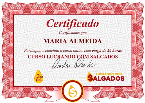 Certificado de conclusão do curso Lucrando com Salgados
