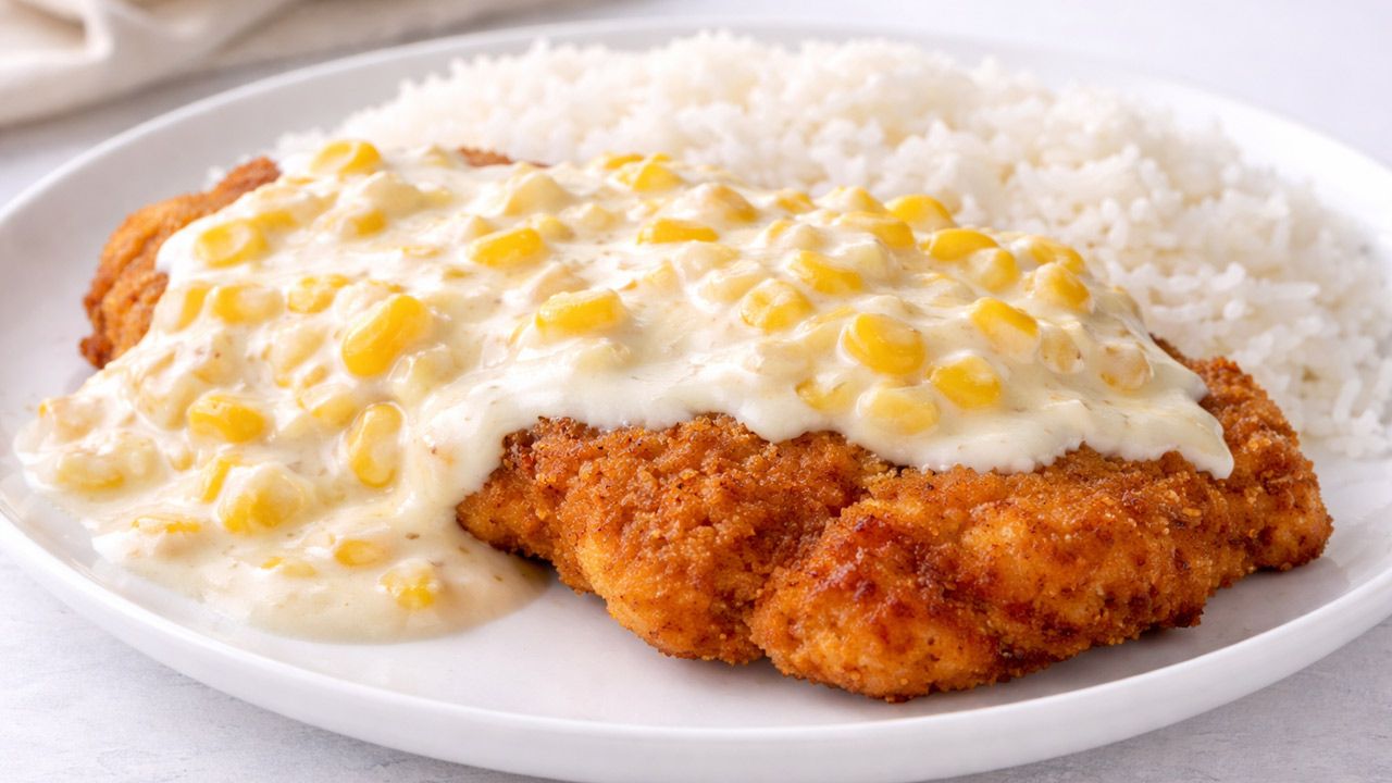 Frango Empanado com Creme de Milho Frango empanado com creme de milho