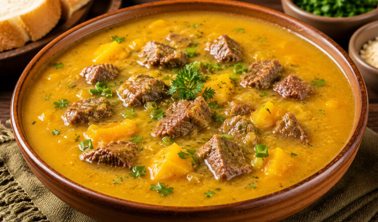 Sopa de Mandioquinha com Carne Deliciosa Sopa de mandioquinha com carne