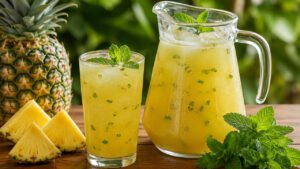 Suco de Abacaxi com Hortelã Passo a Passo Suco de abacaxi com hortelã