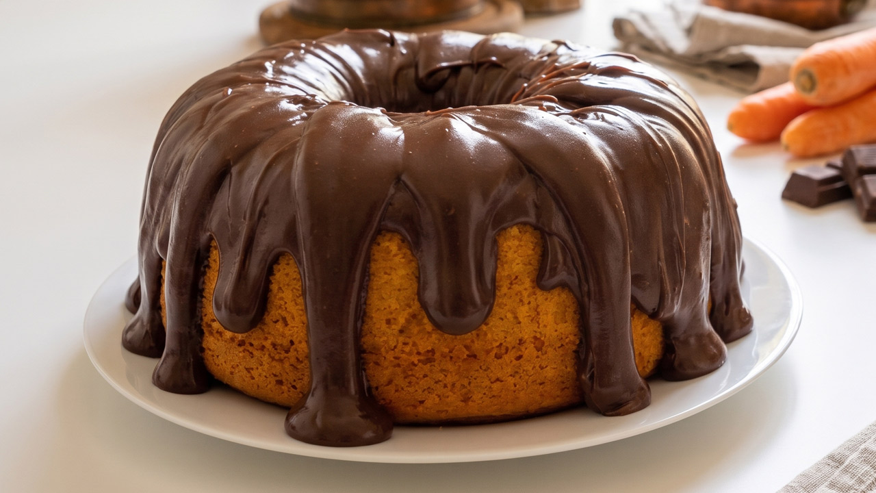 Bolo de cenoura com cobertura de brigadeiro mole