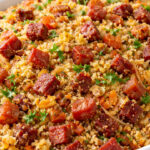 Farofa Temperada com Bacon e Calabresa Farofa temperada com bacon e calabresa