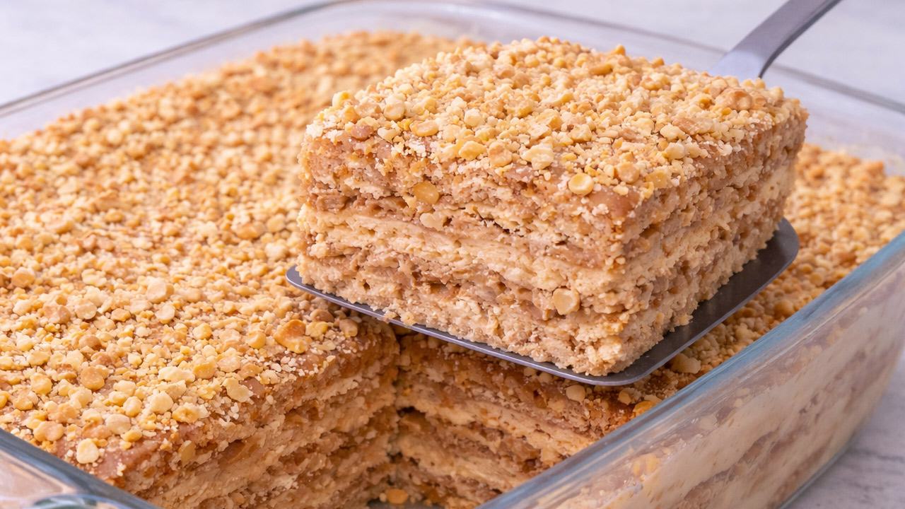 Pavê de amendoim com doce de leite