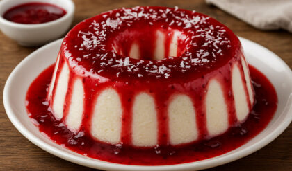 Pudim de Maria Mole com Calda de Groselha