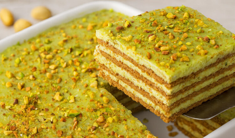 Pavê de Pistache com biscoitos de maisena