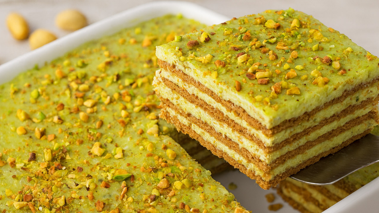 Pavê de Pistache com biscoitos de maisena