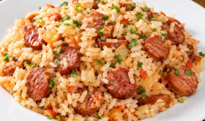 Arroz com Calabresa e Cebola Delicioso Arroz temperado com calabresa e cebola