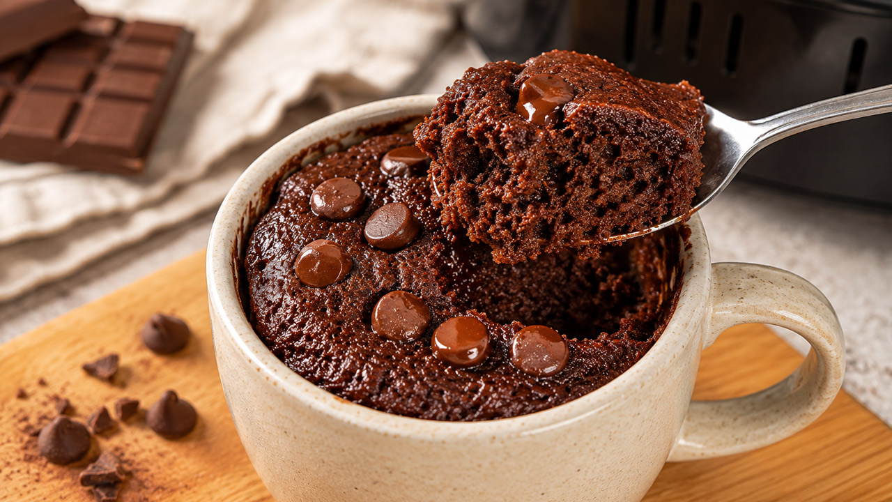 Bolo de caneca feito na air fryer