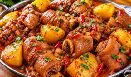 Pé de porco cozido com batatas