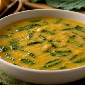 Sopa de fubá com couve