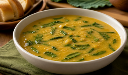 Sopa de fubá com couve