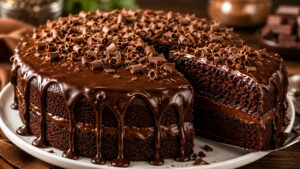 Bolo de chocolate com cobertura bem gostoso