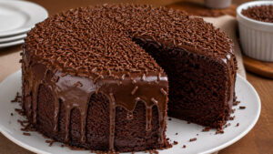 Bolo de chocolate com cobertura de brigadeiro