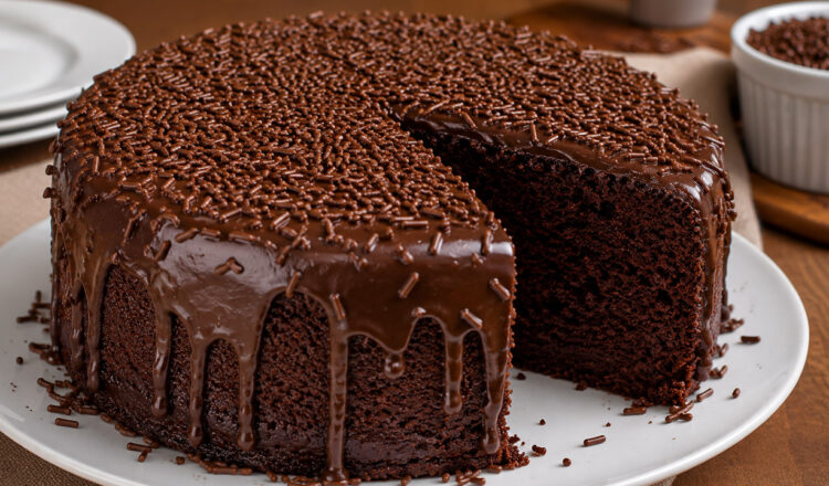 Bolo de Chocolate com Cobertura de Brigadeiro Bolo de chocolate com cobertura de brigadeiro
