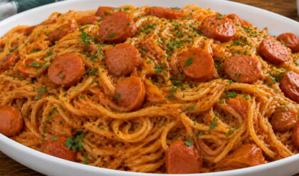 Macarrão com molho de salsichas