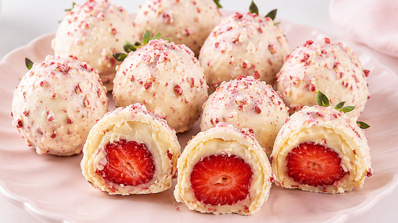Morango Cravejado com brigadeiro branco