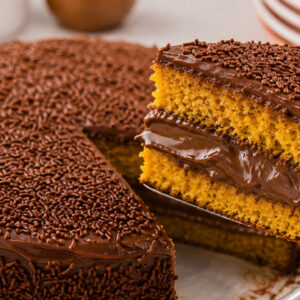 Bolo de cenoura recheado com brigadeiro cremoso
