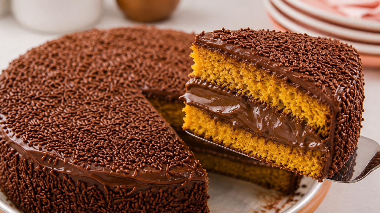 Bolo de Cenoura Recheado com Brigadeiro Cremoso Bolo de cenoura recheado com brigadeiro cremoso